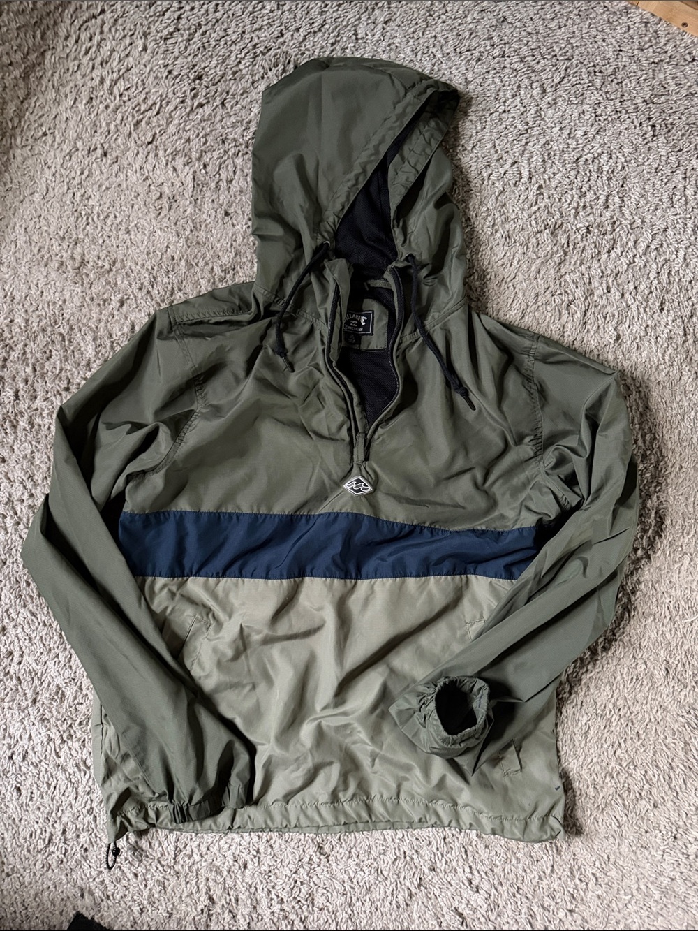 Billabong Olive & Navy Hooded Pullover Windbreaker